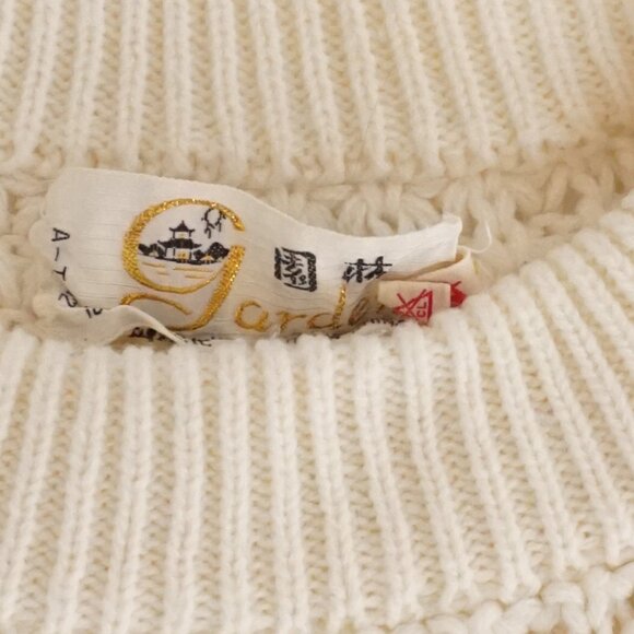 Vintage Cream Cable Knit Textured Aran Fisherman Sweater Cotton Blend XL - Picture 9 of 9